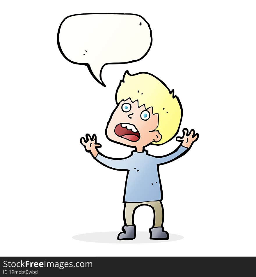 cartoon stressed boy with speech bubble