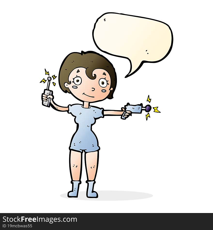 cartoon future space girl with speech bubble