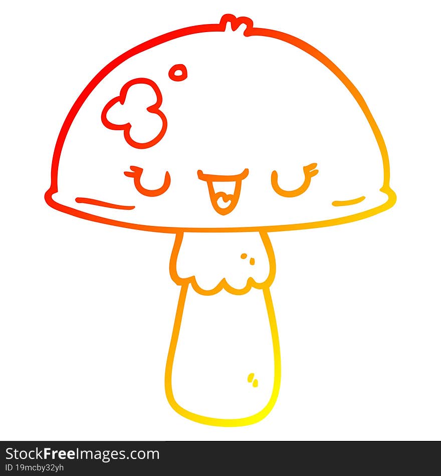 warm gradient line drawing of a cartoon mushroom