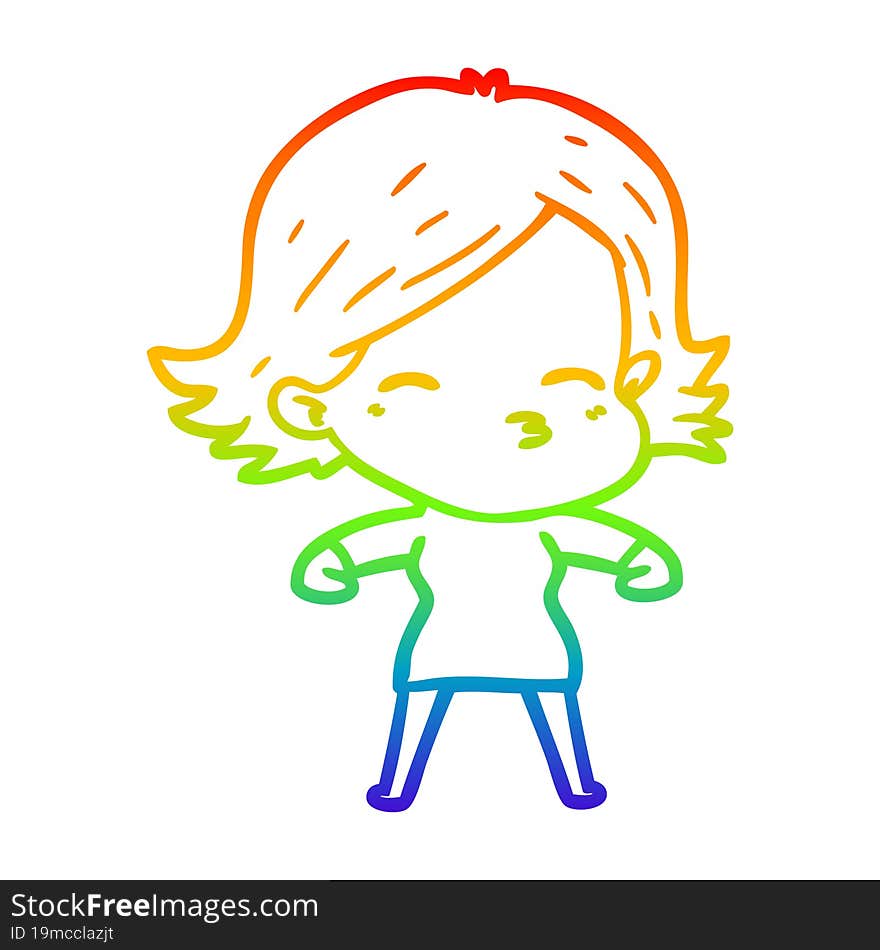 rainbow gradient line drawing of a cartoon woman