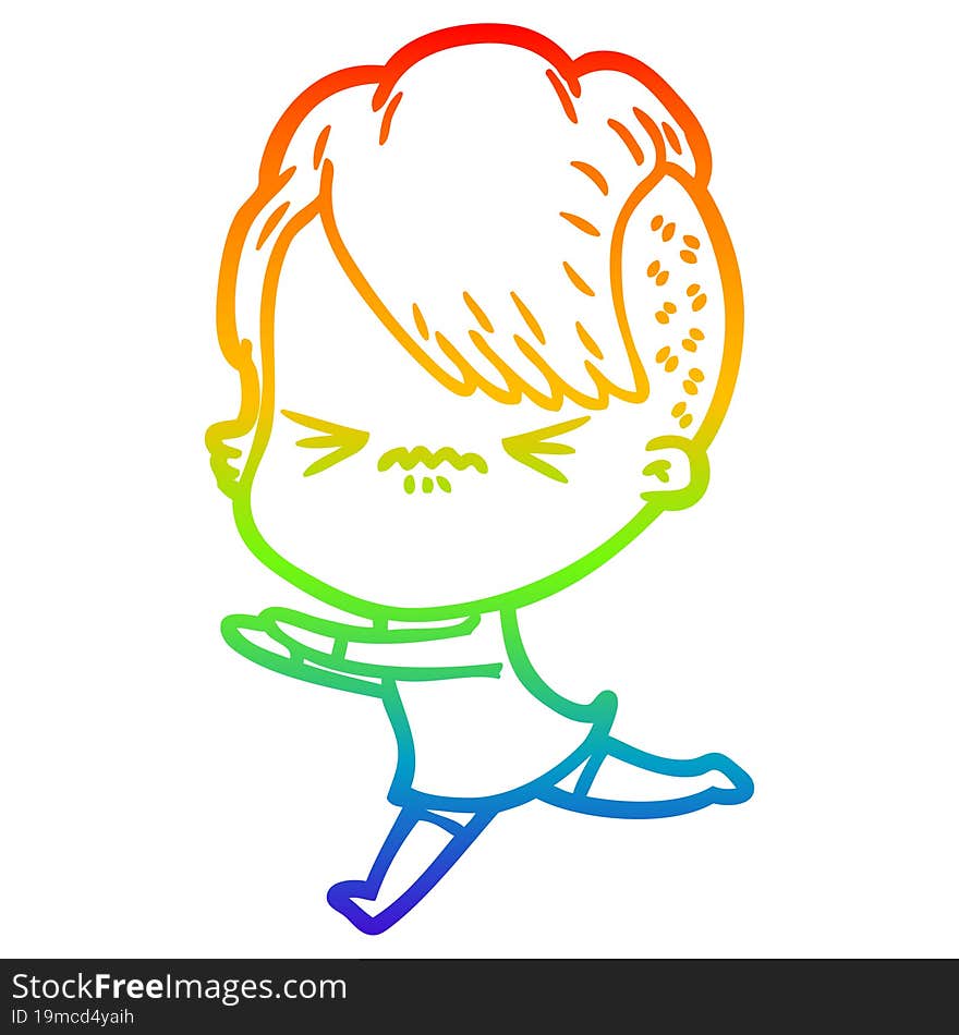 rainbow gradient line drawing cartoon annoyed hipster girl