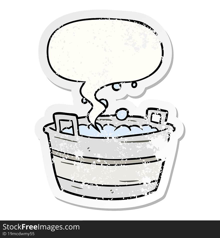 Cartoon Old Tin Bath Full Of Water And Speech Bubble Distressed Sticker