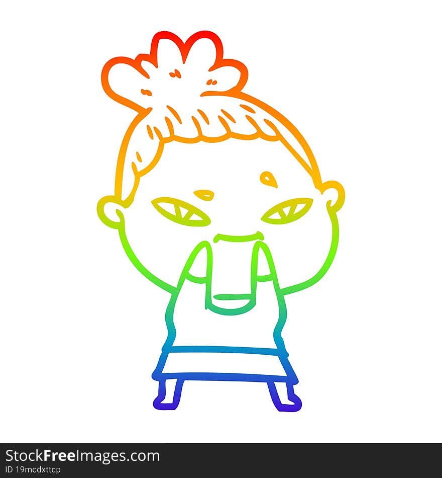 rainbow gradient line drawing of a cartoon woman