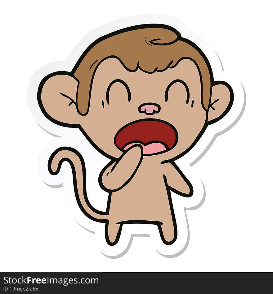 sticker of a yawning cartoon monkey