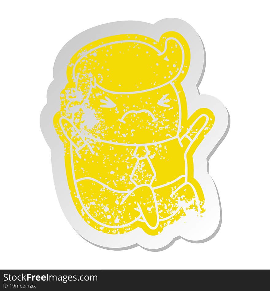 distressed old sticker of a kawaii business man