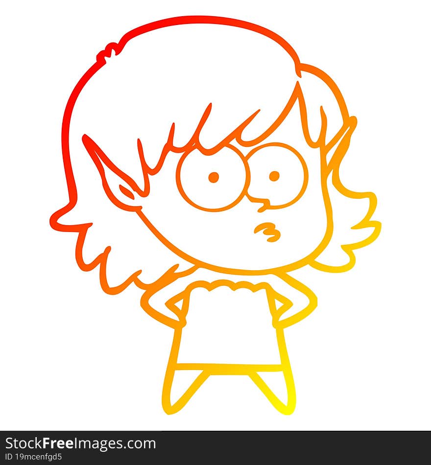 warm gradient line drawing cartoon elf girl staring