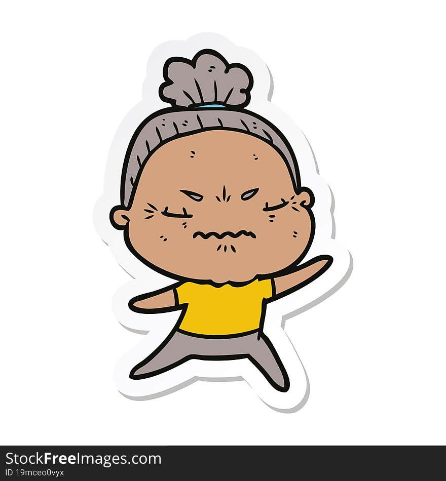 sticker of a cartoon annoyed old lady