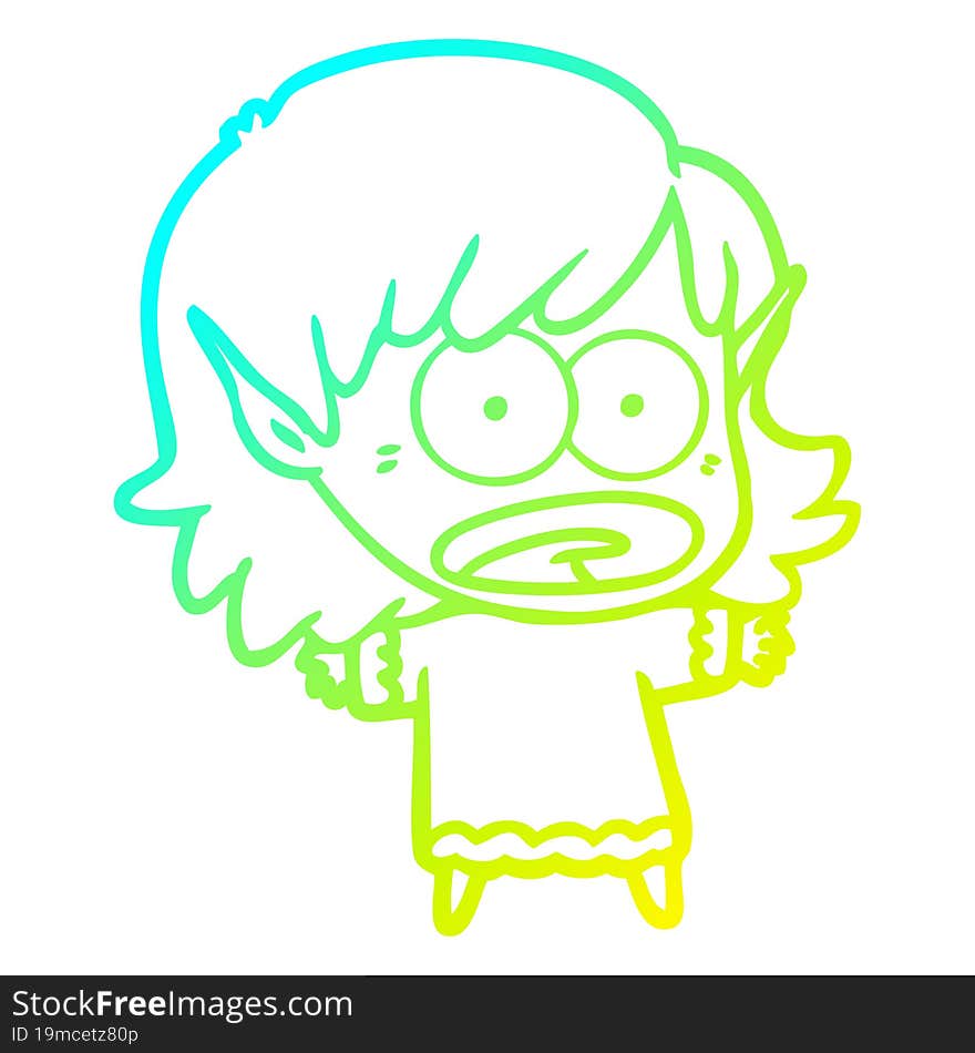 cold gradient line drawing cartoon shocked elf girl