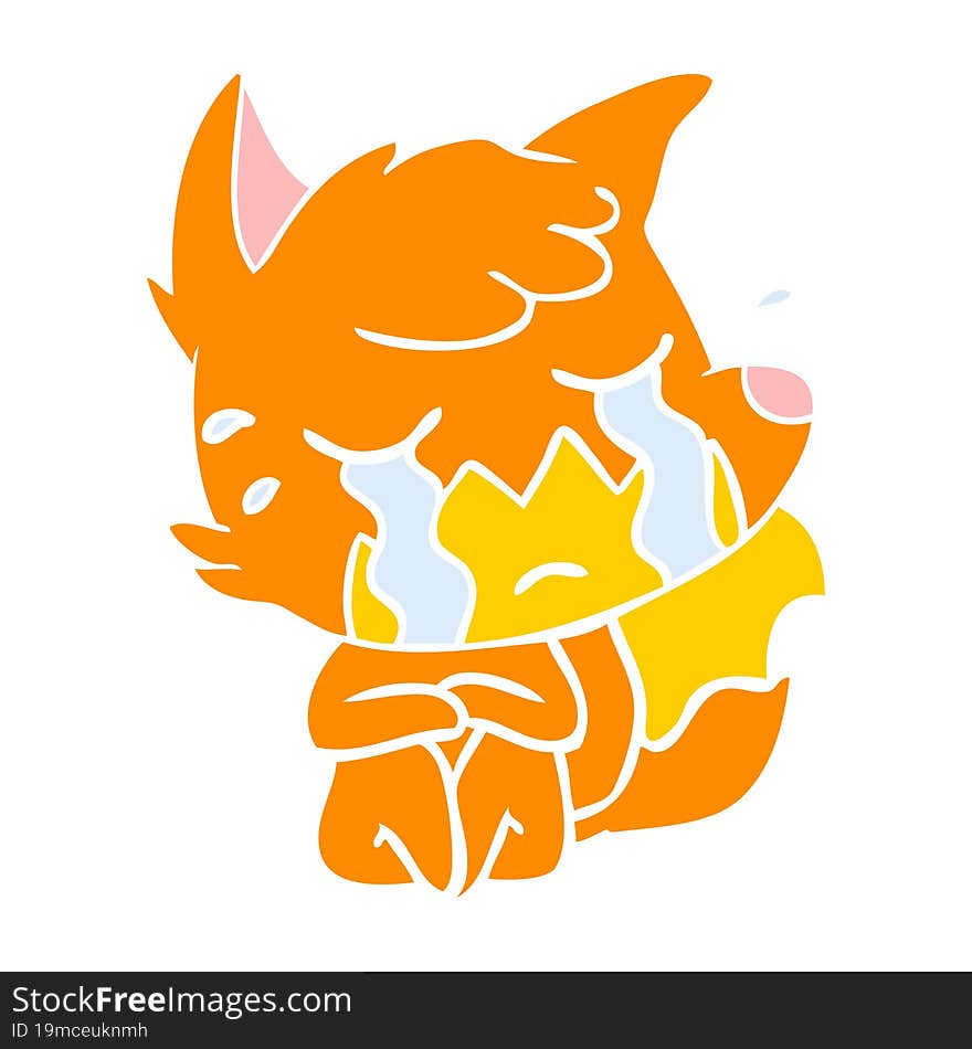 crying fox flat color style cartoon