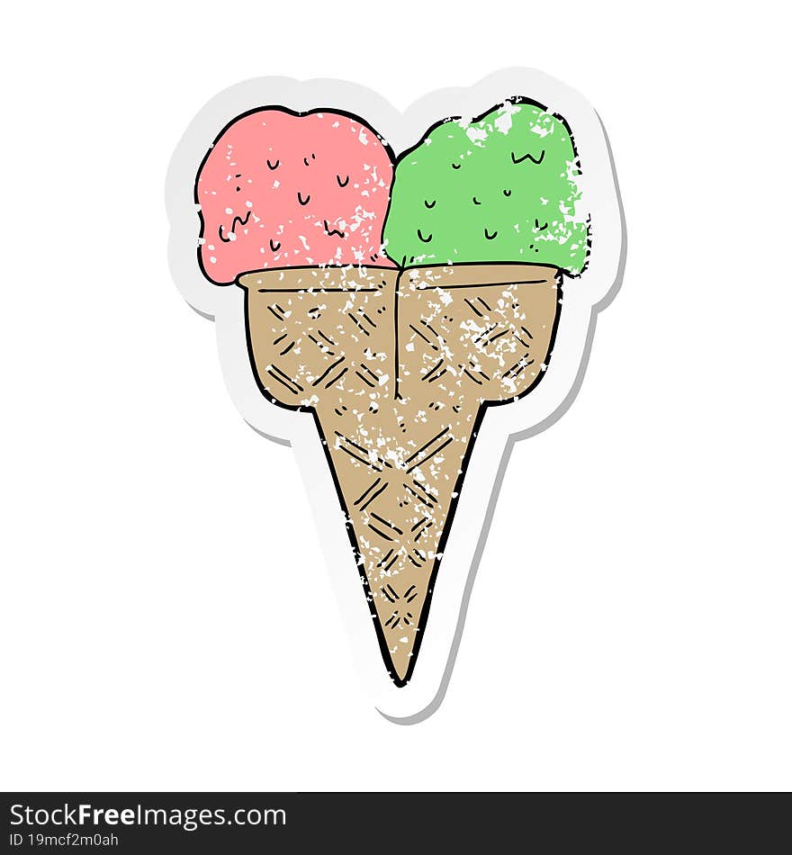 distressed sticker of a cartoon ice cream