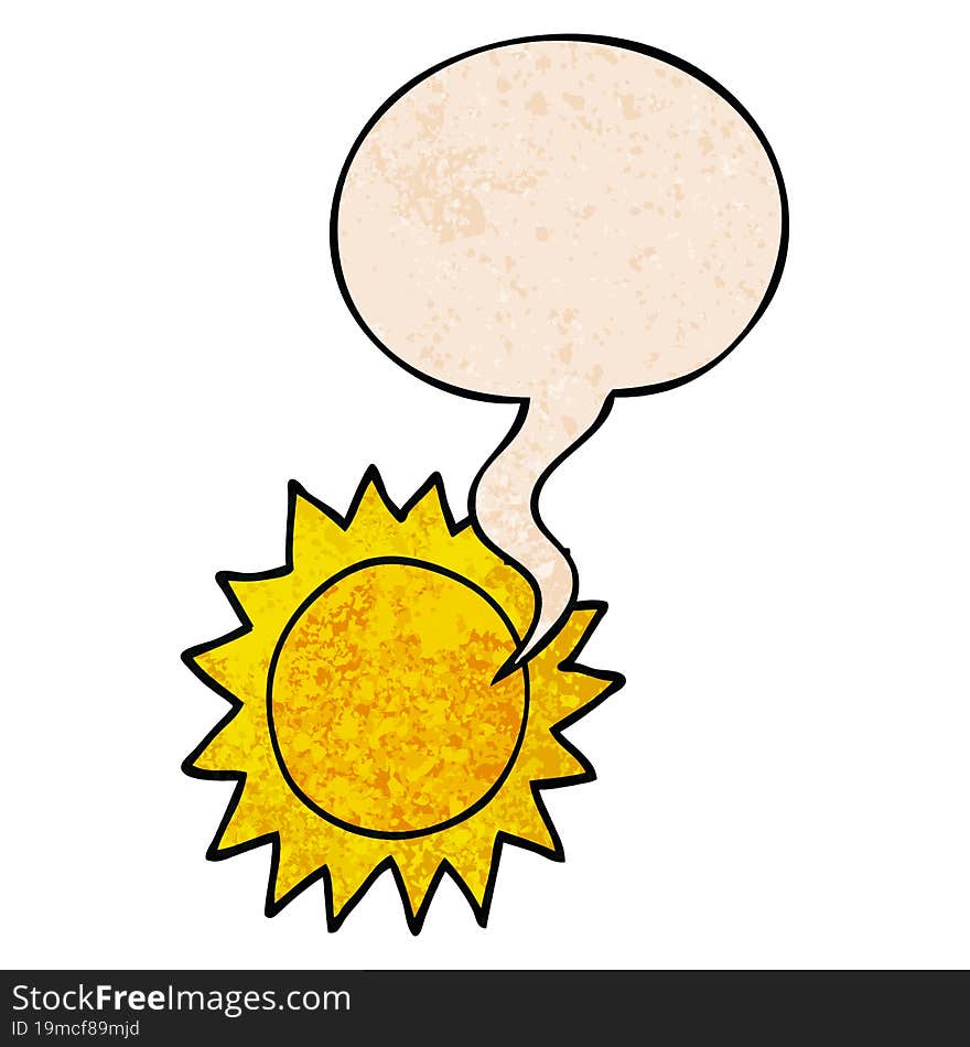 cartoon sun and speech bubble in retro texture style