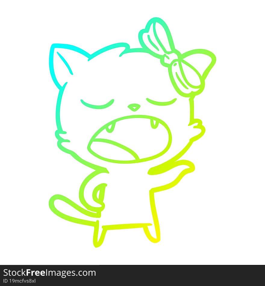 cold gradient line drawing cartoon yawning cat