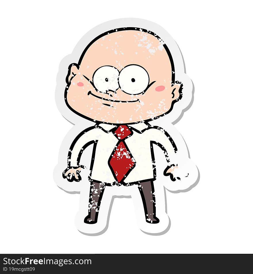 distressed sticker of a cartoon manager man staring