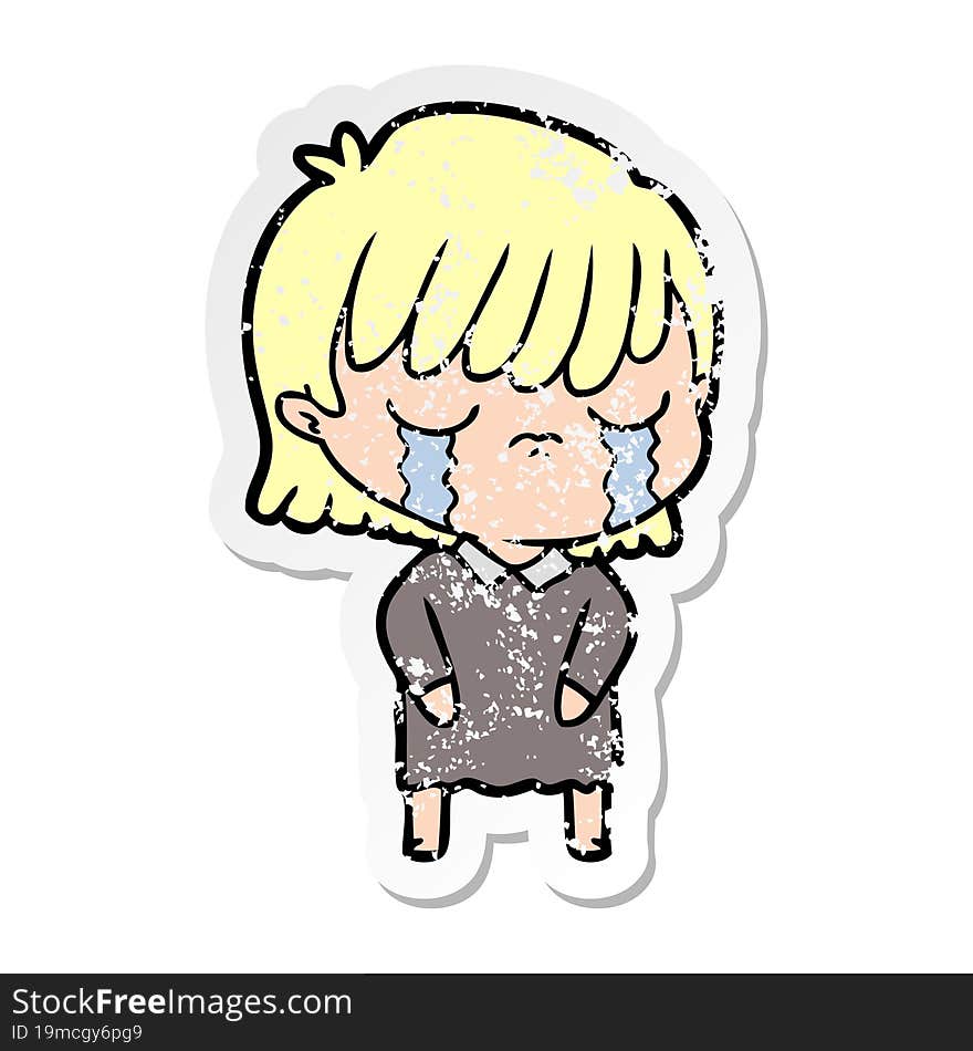 Distressed Sticker Of A Cartoon Woman Crying