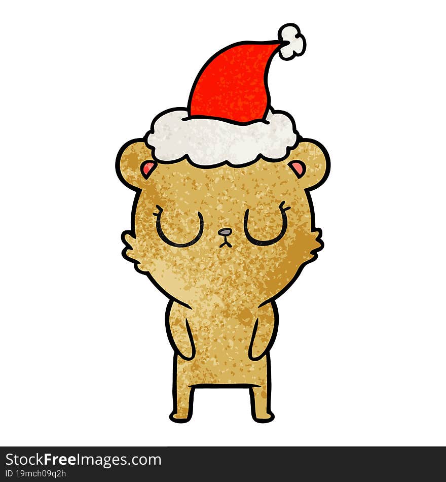 peaceful textured cartoon of a bear wearing santa hat