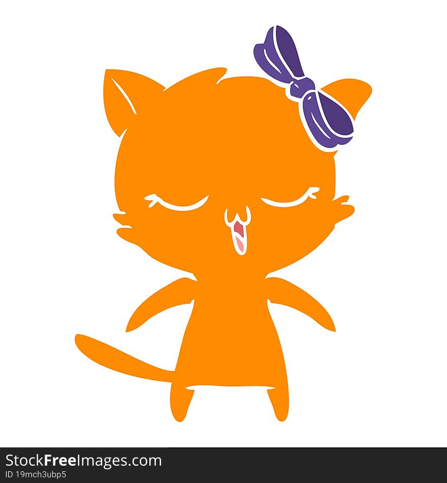 flat color style cartoon cat with bow on head