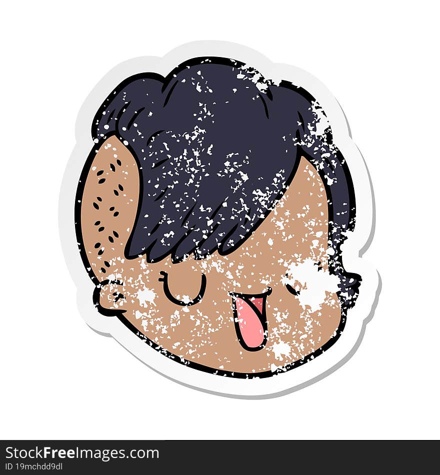 distressed sticker of a cartoon female face