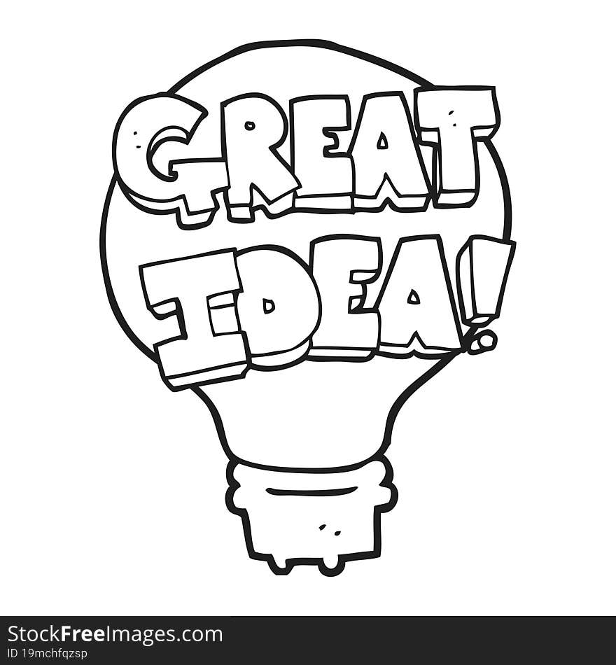 Black And White Cartoon Great Idea Light Bulb Symbol