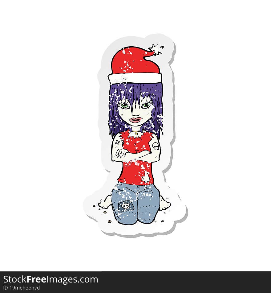 retro distressed sticker of a cartoon christmas vampire