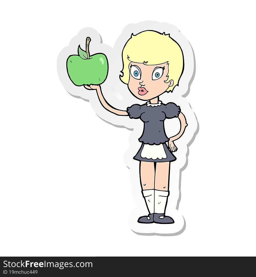 sticker of a cartoon waitress with healthy food