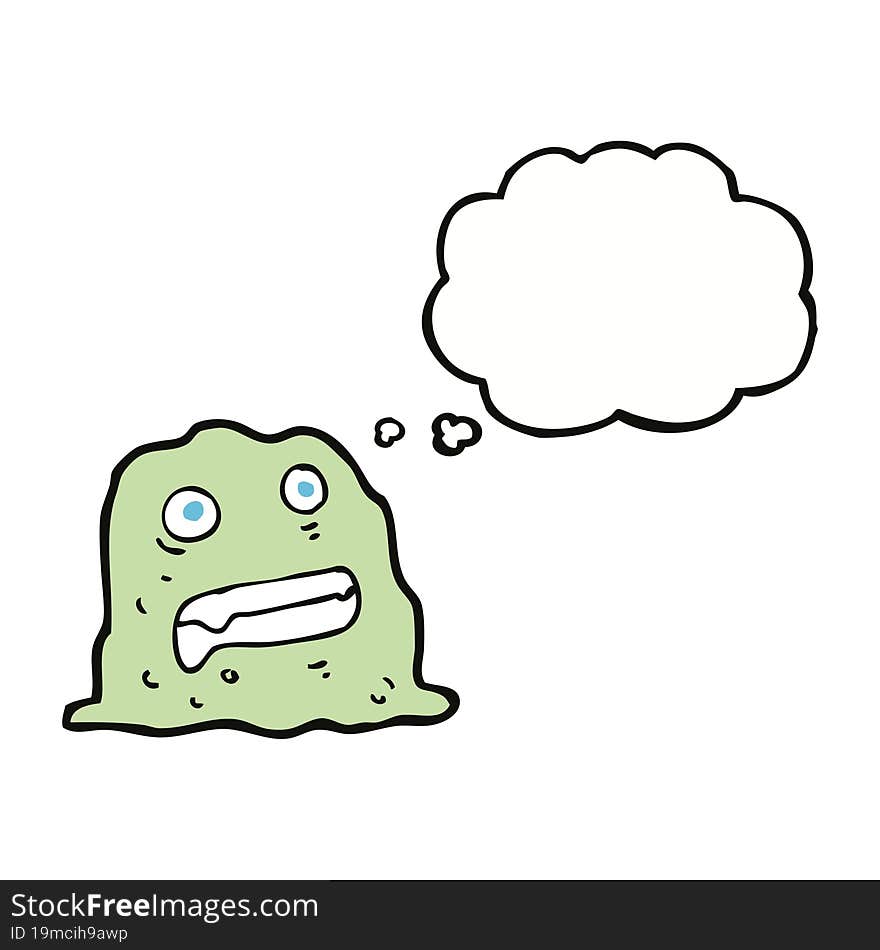 cartoon slime creature with thought bubble