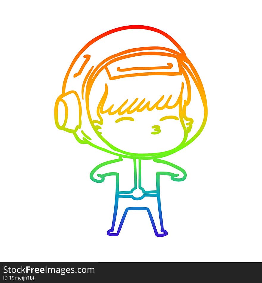 Rainbow Gradient Line Drawing Cartoon Curious Astronaut