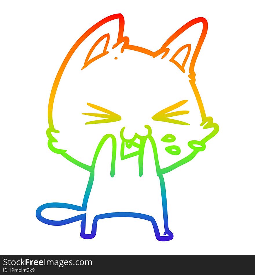 rainbow gradient line drawing cartoon cat hissing