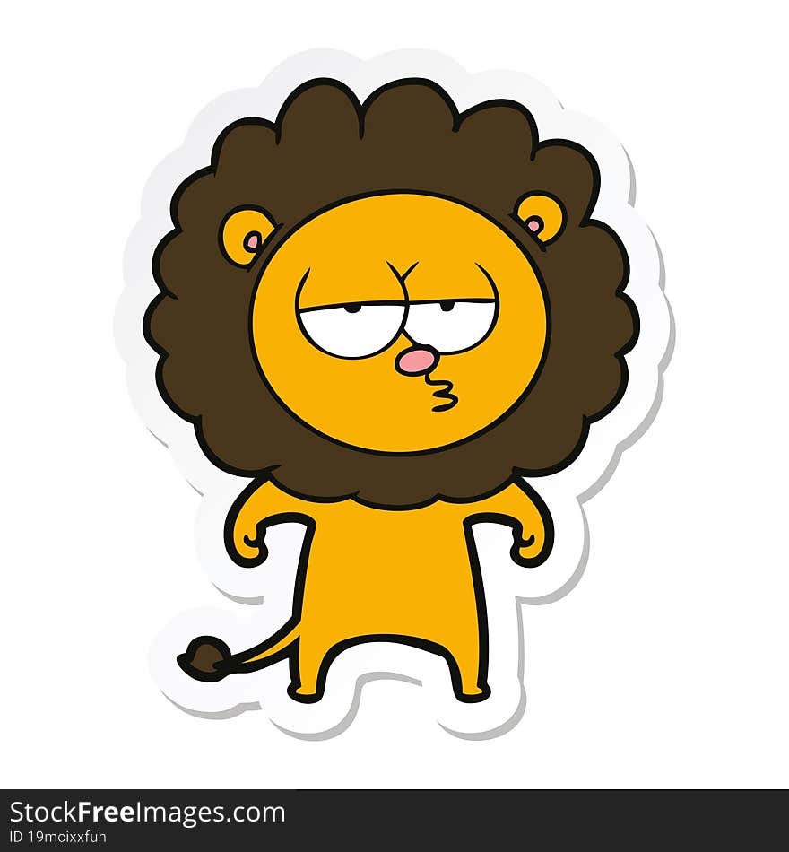 sticker of a cartoon bored lion