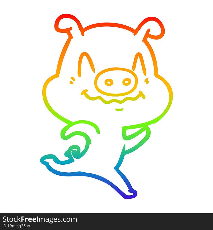 Rainbow Gradient Line Drawing Nervous Cartoon Pig