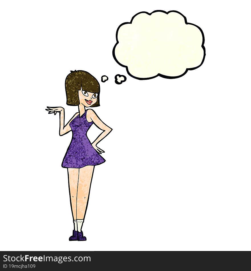 cartoon pretty woman with thought bubble