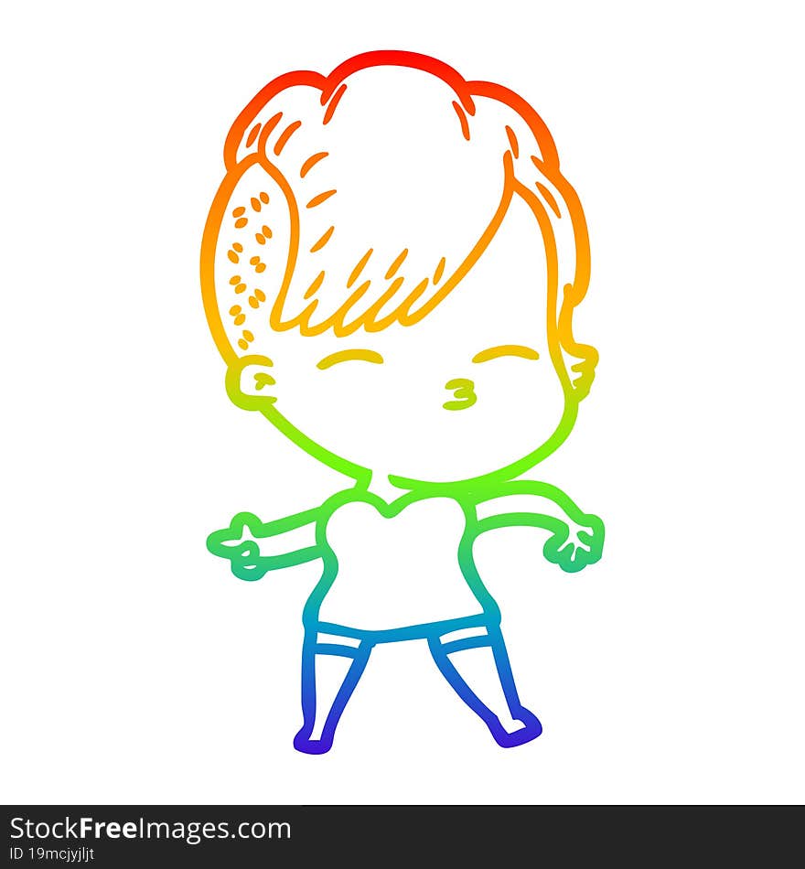 rainbow gradient line drawing cartoon squinting girl