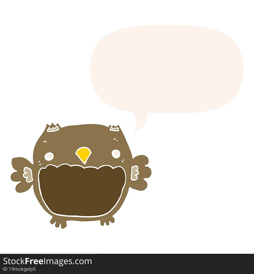 Cartoon Owl And Speech Bubble In Retro Style