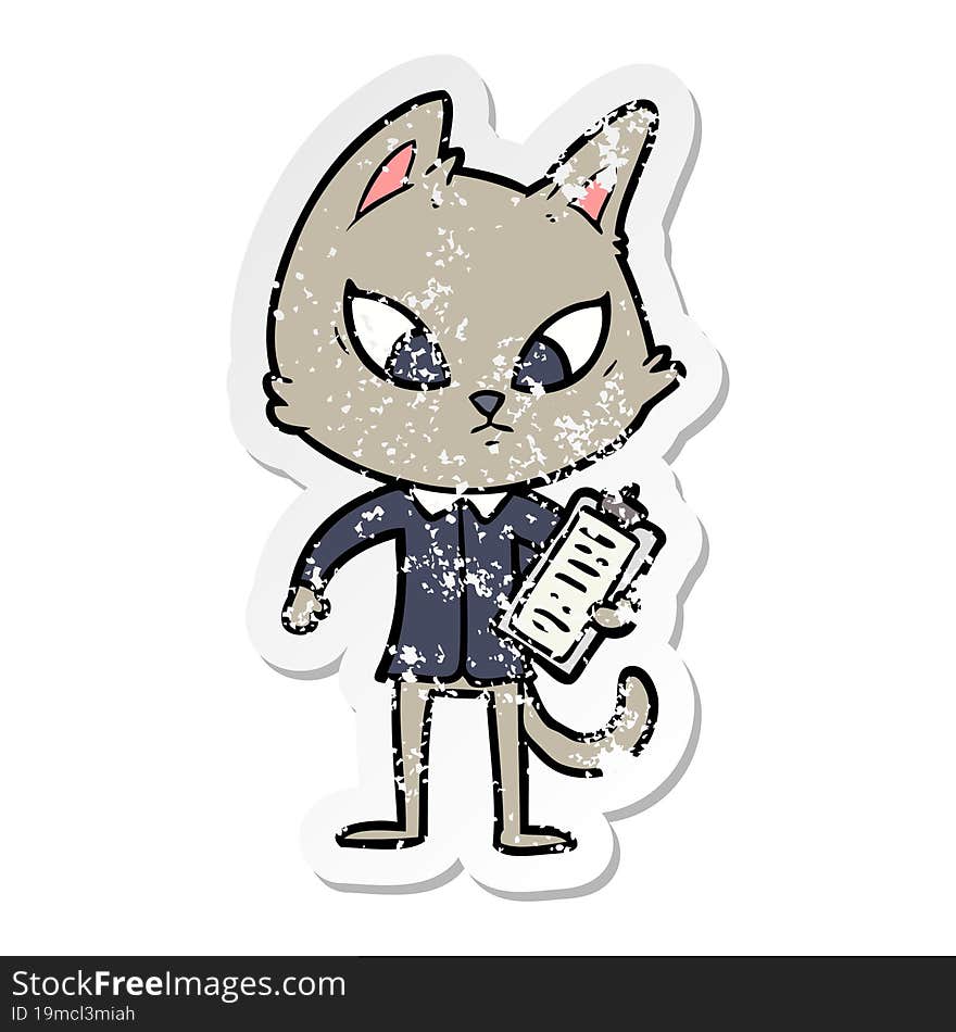 distressed sticker of a confused cartoon business cat