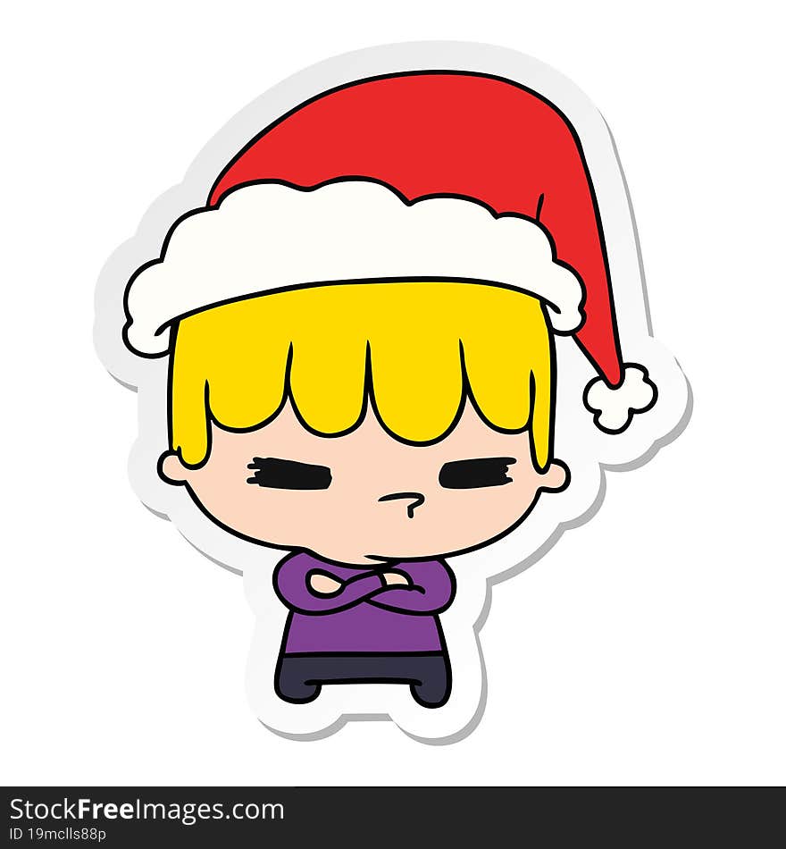 hand drawn christmas sticker cartoon of kawaii boy