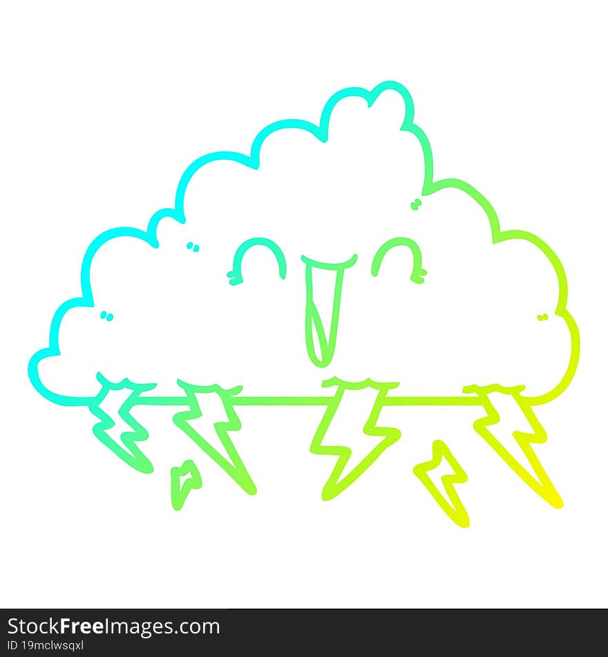 cold gradient line drawing cartoon thundercloud