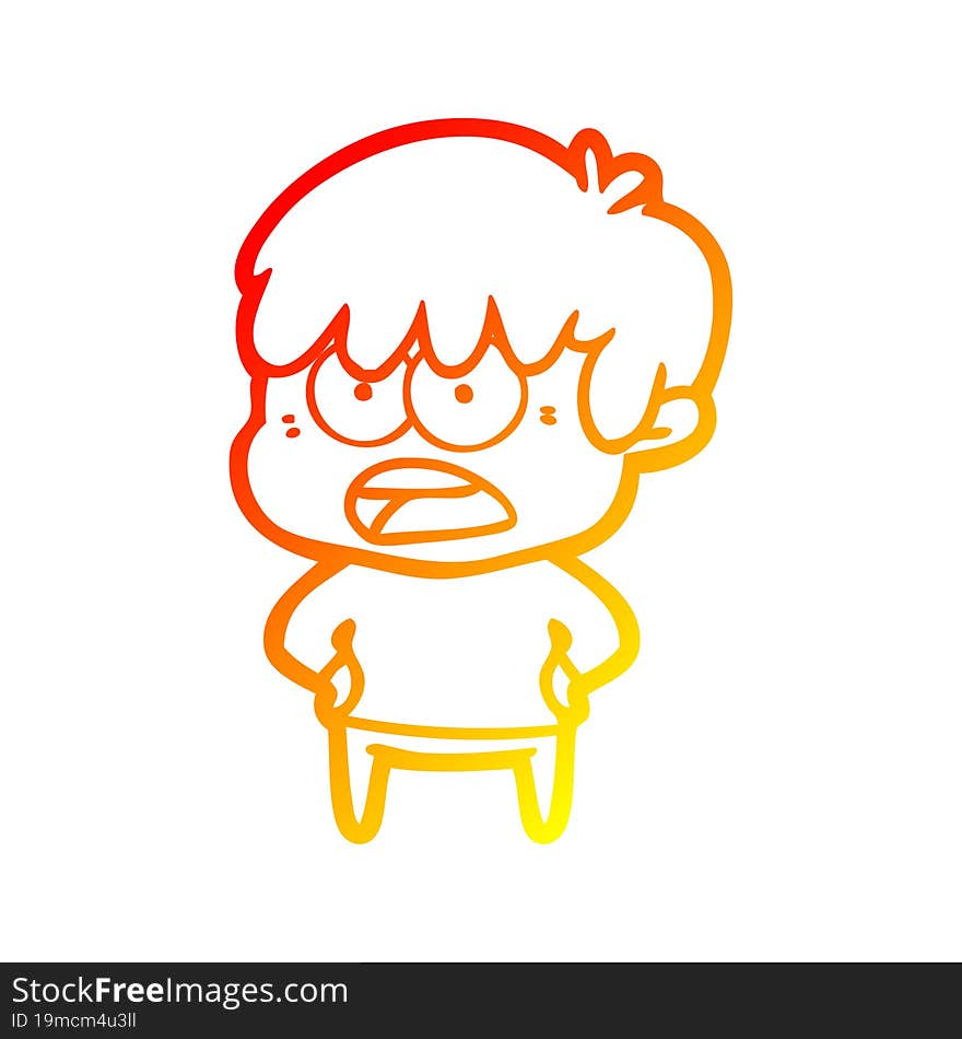 warm gradient line drawing worried cartoon boy