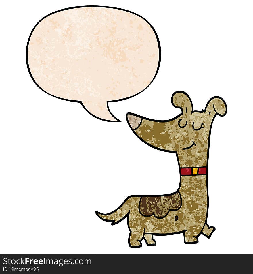 cartoon dog and speech bubble in retro texture style