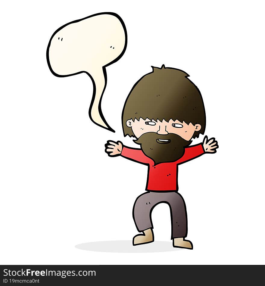 cartoon happy man with beard with speech bubble