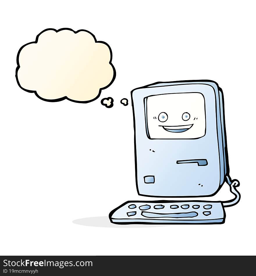 cartoon old computer with thought bubble