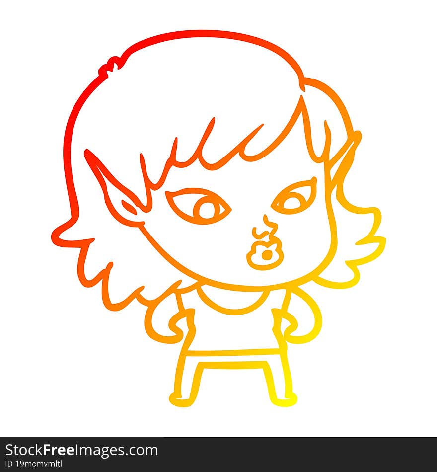 warm gradient line drawing pretty cartoon elf girl