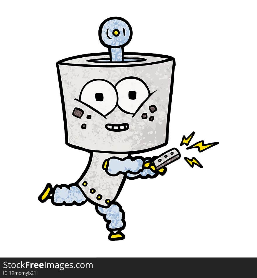 happy cartoon robot with remote control. happy cartoon robot with remote control