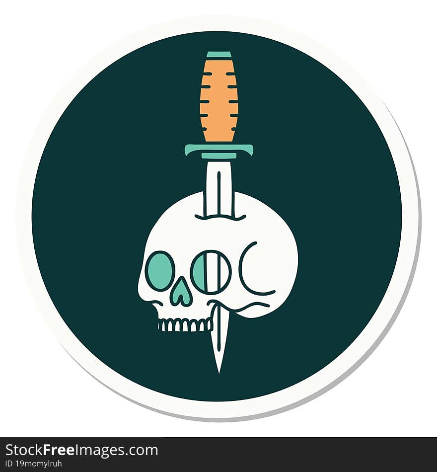 tattoo style sticker of a skull and dagger