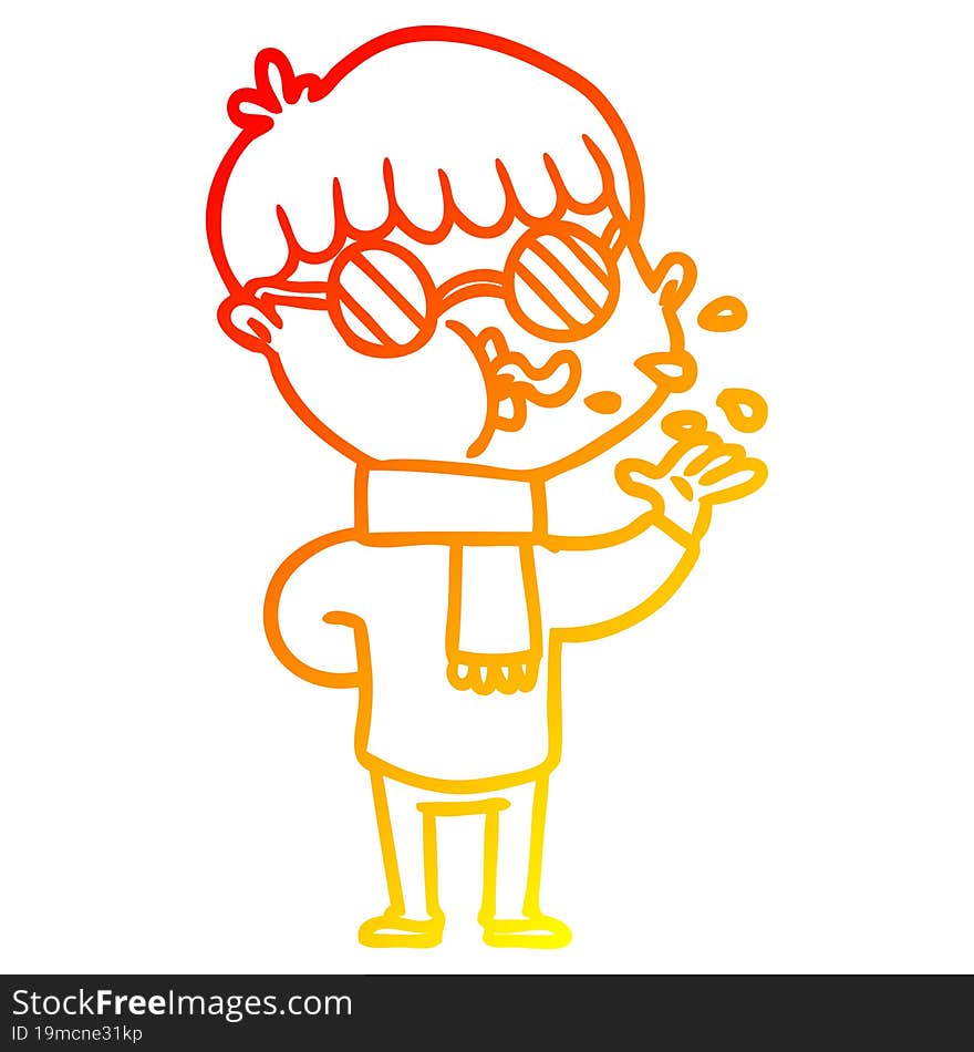 warm gradient line drawing cartoon boy wearing spectacles