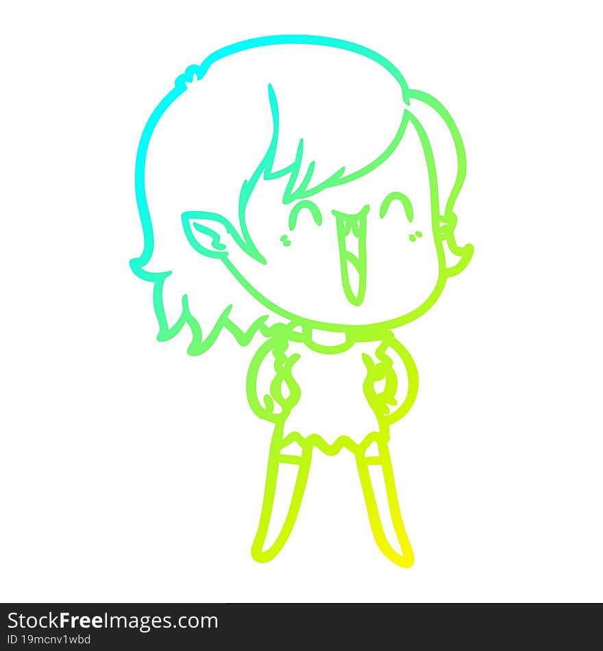 cold gradient line drawing cute cartoon happy vampire girl