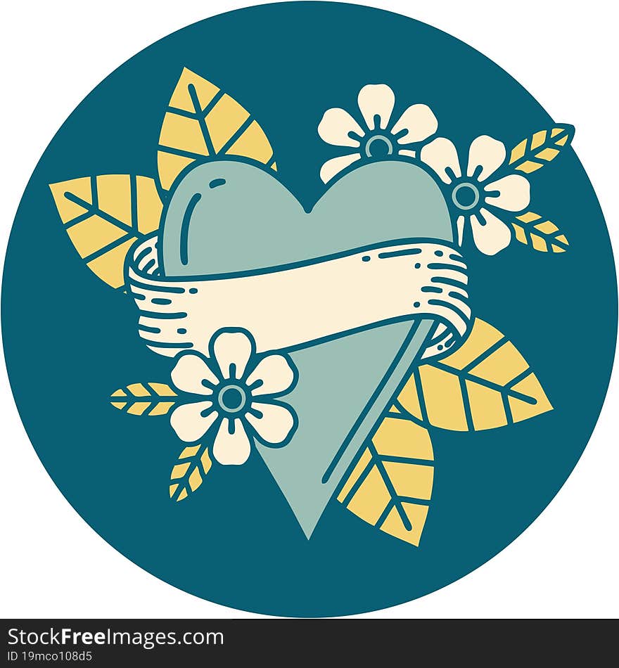 Tattoo Style Icon Of A Heart And Banner