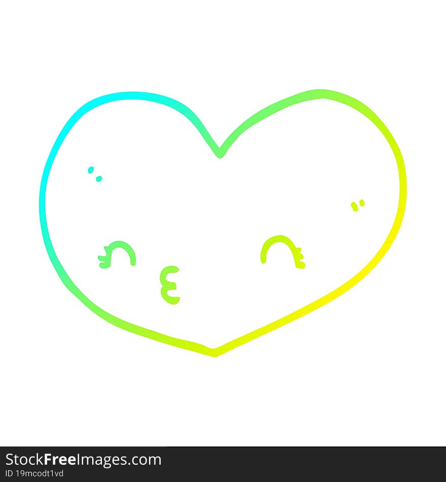 cold gradient line drawing of a cartoon heart with face