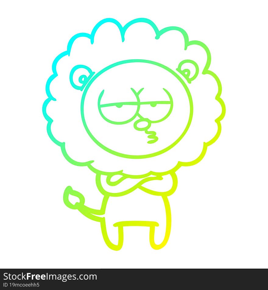 cold gradient line drawing cartoon tired lion