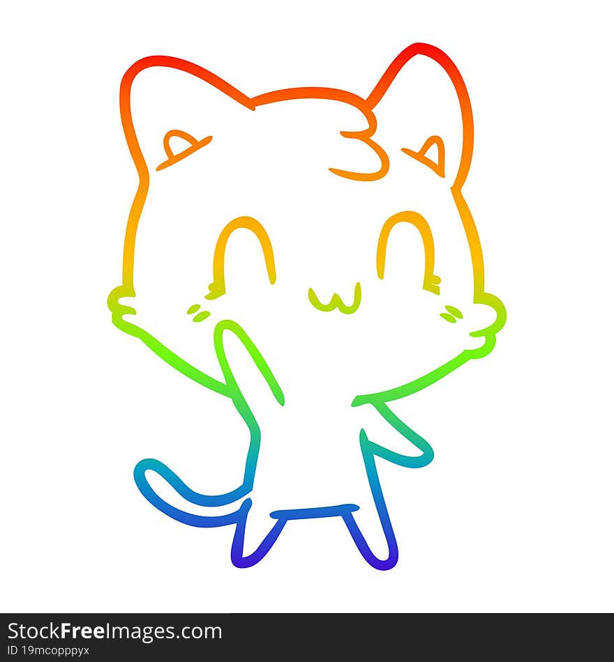 rainbow gradient line drawing of a cartoon happy cat