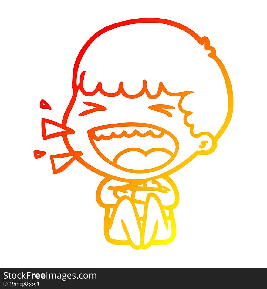 warm gradient line drawing of a cartoon laughing man