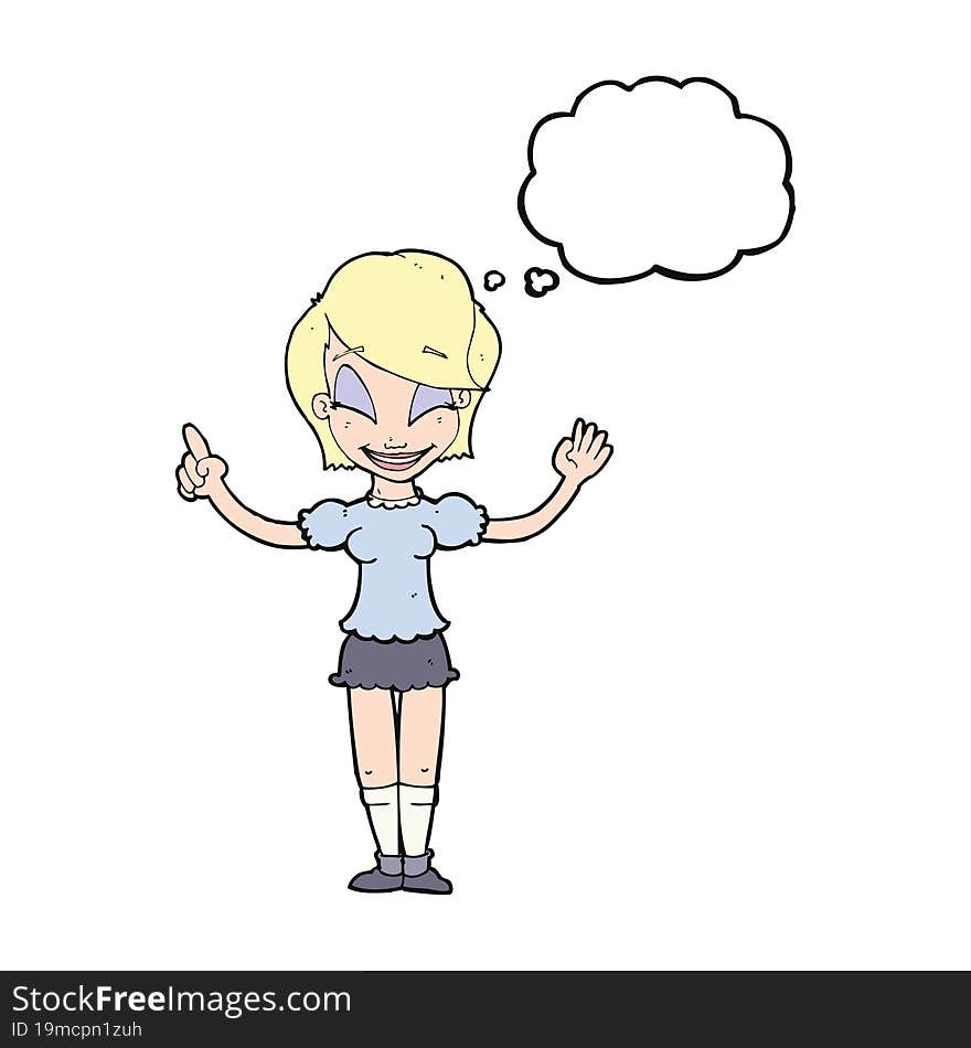 cartoon pretty girl with idea with thought bubble